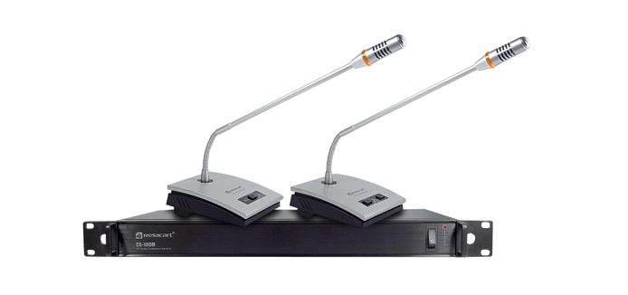 Relacart CS-100 conference host with two gooseneck conference units