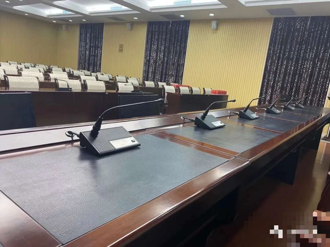 The city conference hall with CS-300D delegate units on the rostrum tables