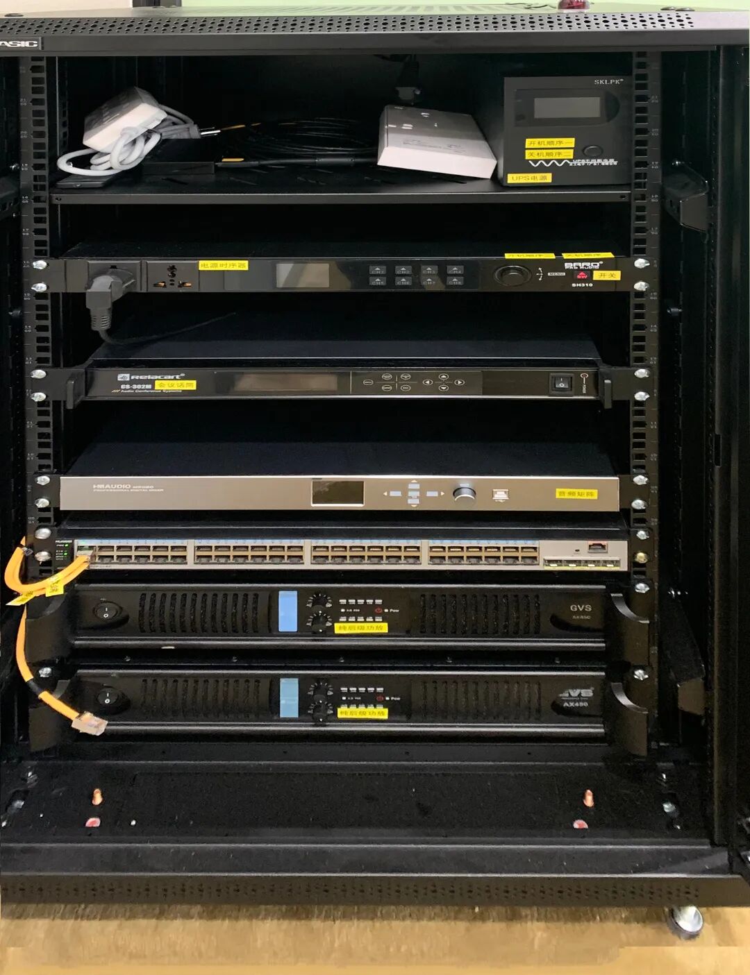 Relacart CS-302M conference host installed in the equipment rack