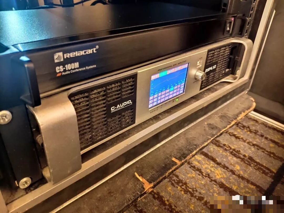 The Relacart CS-100M conference host installed in the equipment rack