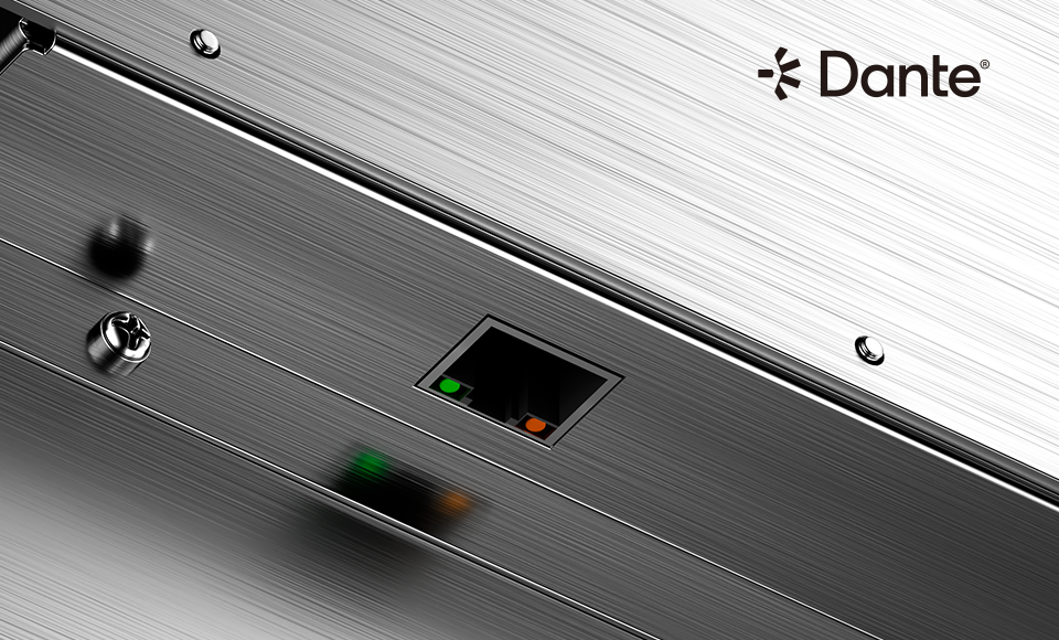 Single RJ45 connection carries PoE power and Dante/AES67 audio (product image: relacart.com)